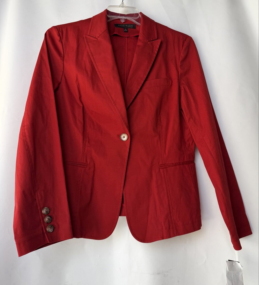 NWT Anne Klein Blazer Jacket TAOS Womens Red Stretch Basic Size 14